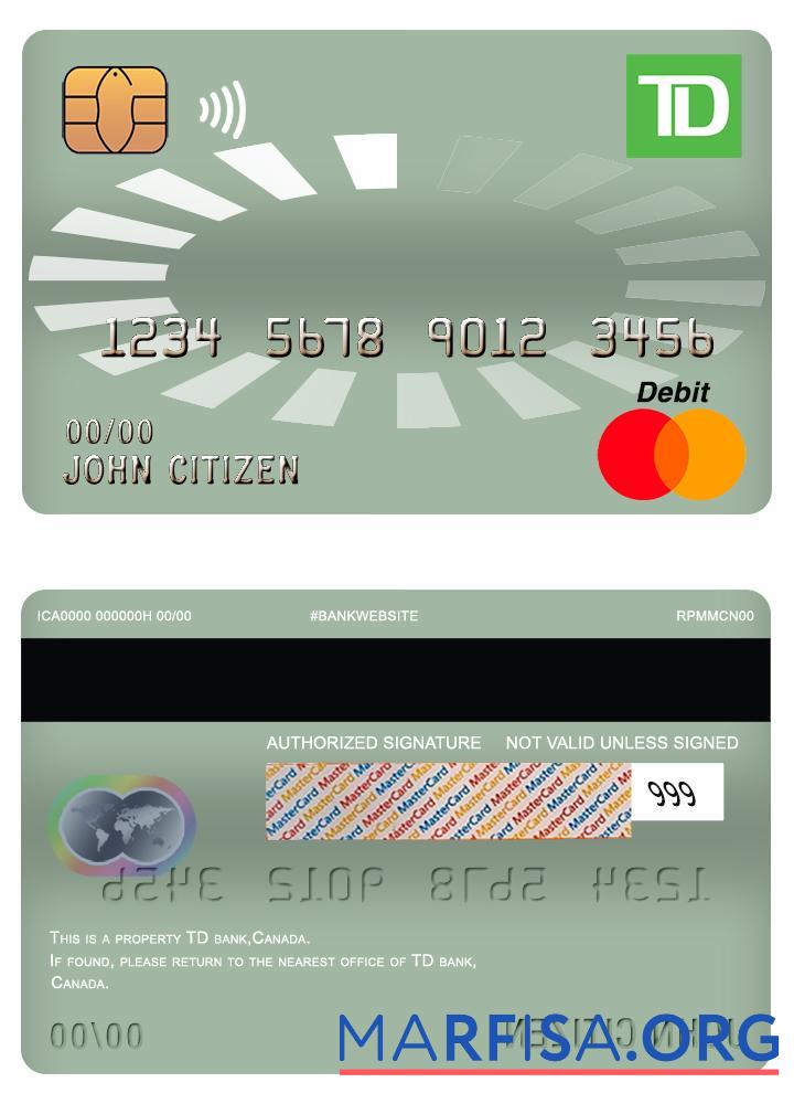Printable Canada TD master debit card real example